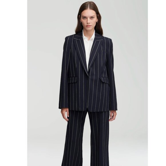 NWT. Argent Navy Pinstripe Crosby Blazer. 0. - Picture 2 of 12